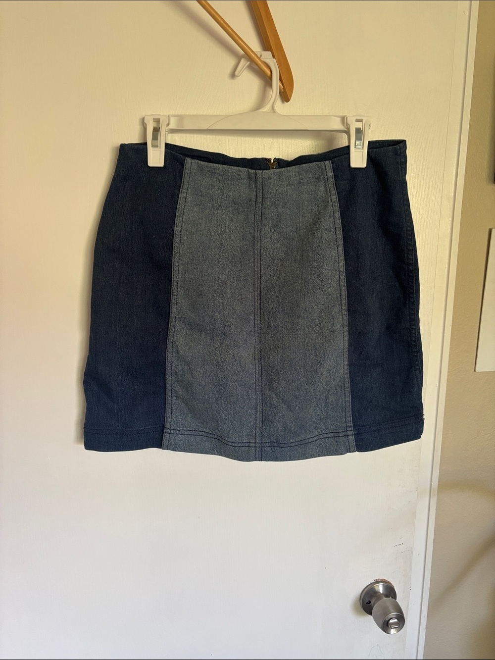 Free People Two-Tone Panel Denim Mini Skirt - Dark Blue/Medium Blue